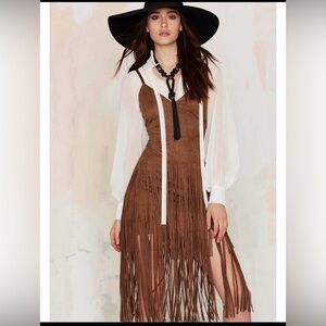 Nasty Gal Brown Fringe Mini Dress
